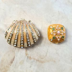 Pair Beautiful Enamel & Rhinestone Mini Trinket Boxes